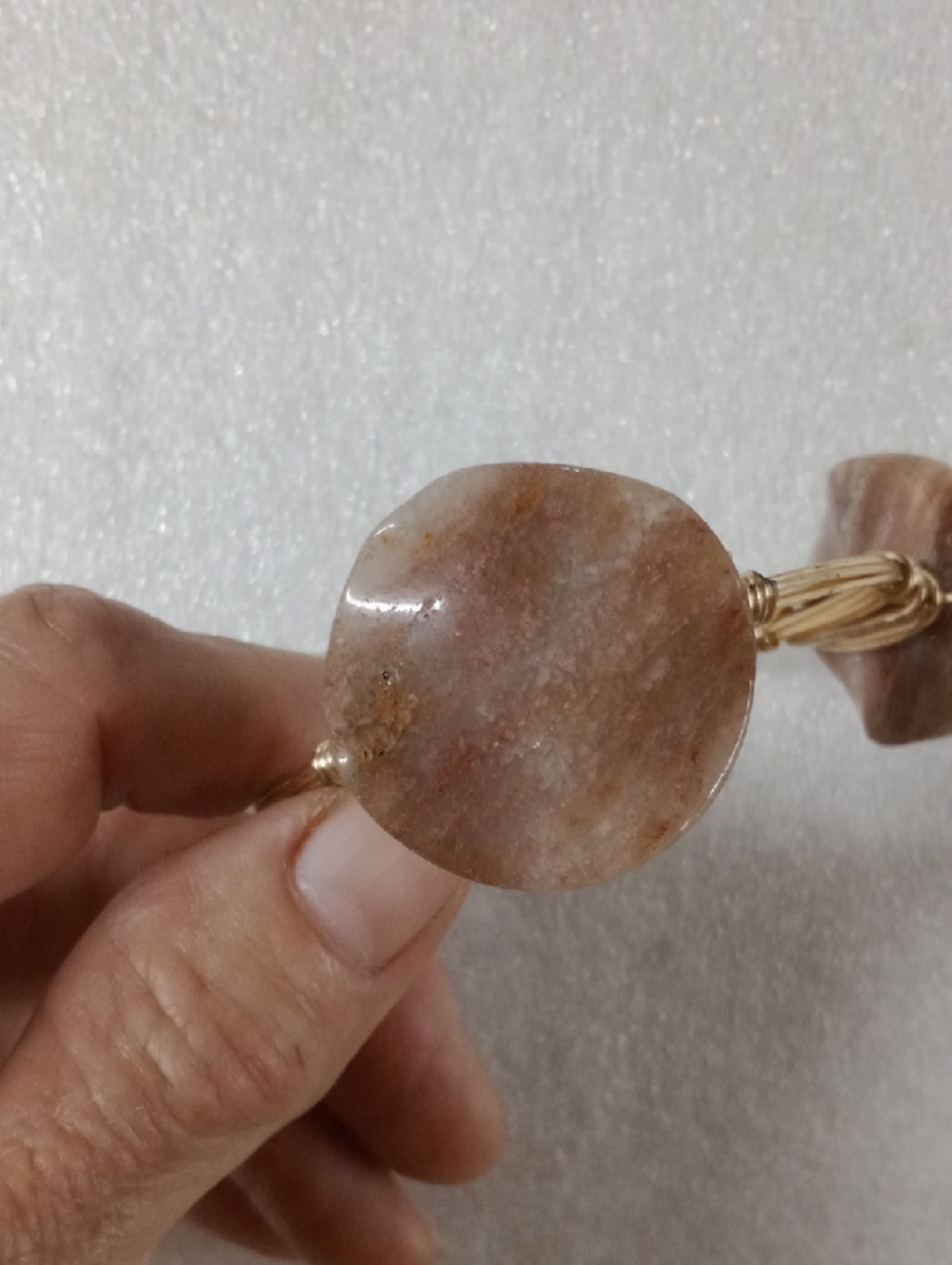 Gold Wire Wrap Stone Bangle #A452 - Picture 3 of 4